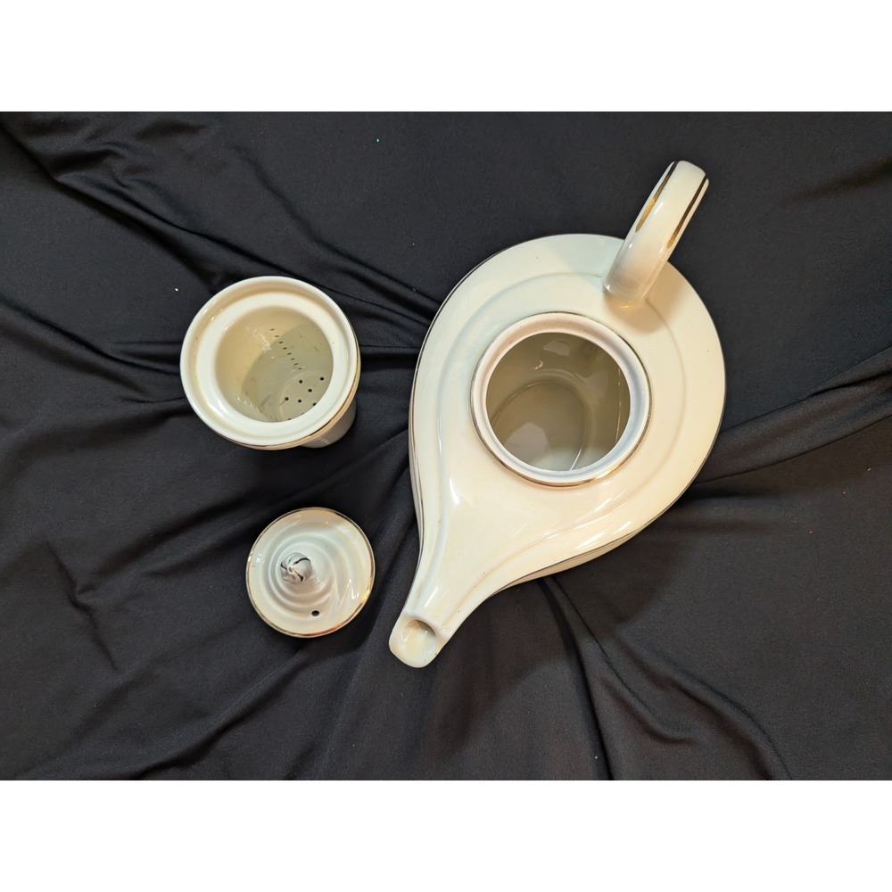 Vintage Hall China Autumn Leaf Aladdin Teapot Jewel Tea 3 Pc Set Lid Infuser - Picture 5 of 11